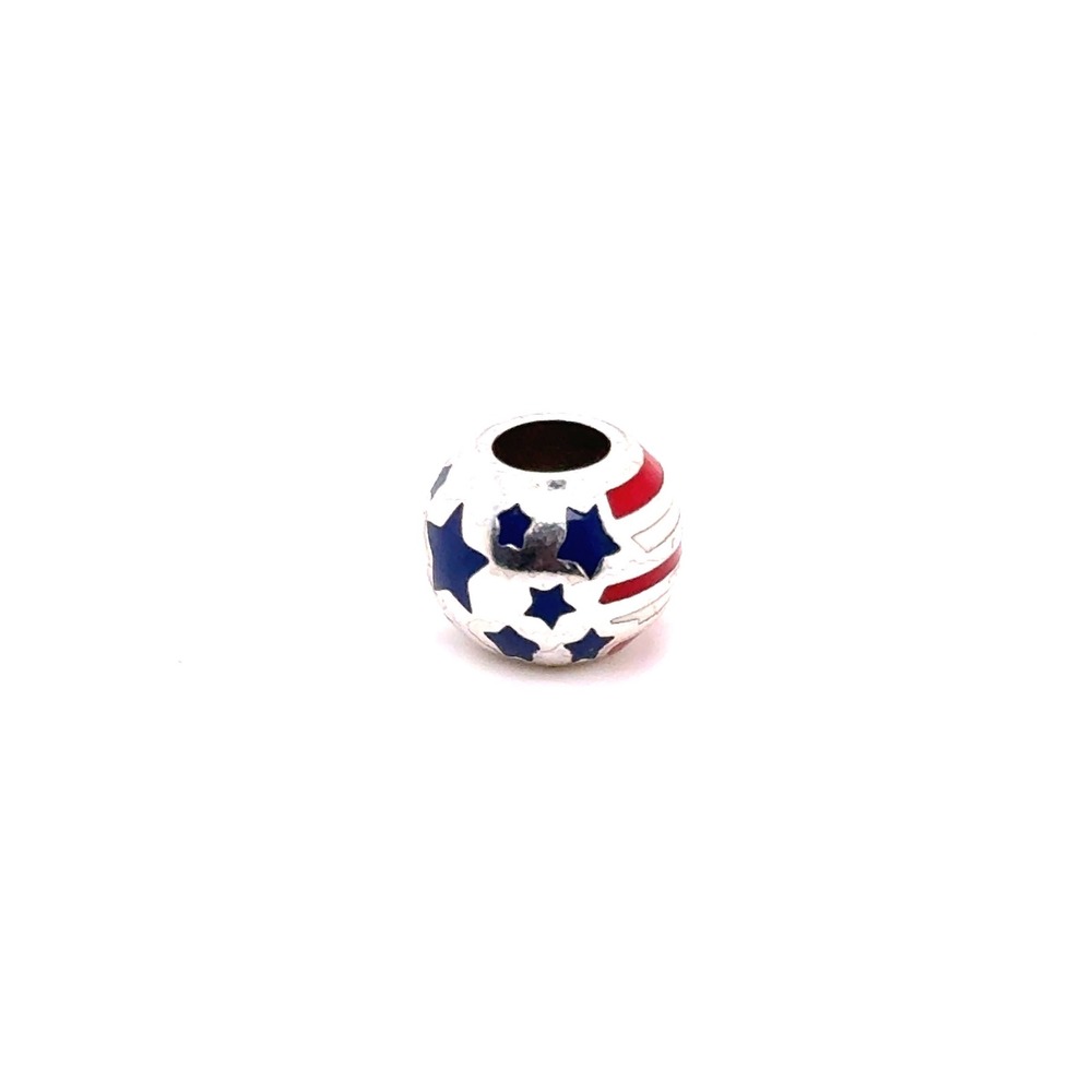 Brighton Americana Stars and Stripes Patriotic Enamel Charm Bead Silver Tone